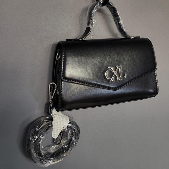 CXL by Christian Lacroix Crossbody Bag Womens Black Laine Matte Patent Purse - Picture 2 of 16